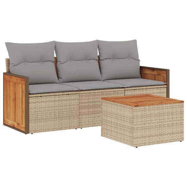 Grote foto vidaxl 4 delige loungeset met kussens poly rattan beige tuin en terras tuinmeubelen