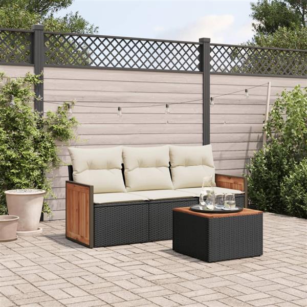 Grote foto vidaxl 4 delige loungeset met kussens poly rattan zwart tuin en terras tuinmeubelen