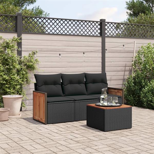 Grote foto vidaxl 4 delige loungeset met kussens poly rattan zwart tuin en terras tuinmeubelen