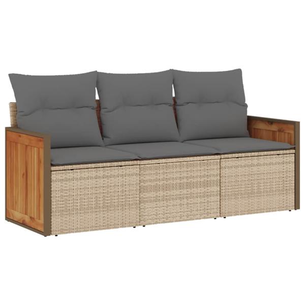 Grote foto vidaxl 3 delige loungeset met kussens poly rattan beige tuin en terras tuinmeubelen