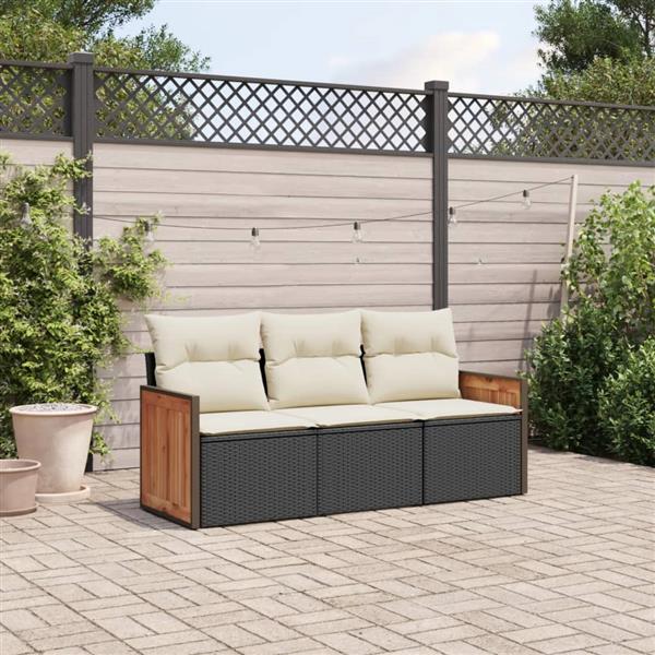 Grote foto vidaxl 3 delige loungeset met kussens poly rattan zwart tuin en terras tuinmeubelen