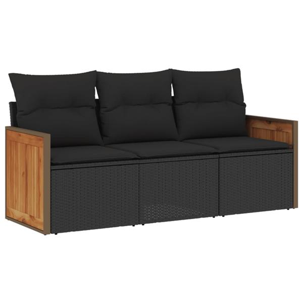 Grote foto vidaxl 3 delige loungeset met kussens poly rattan zwart tuin en terras tuinmeubelen