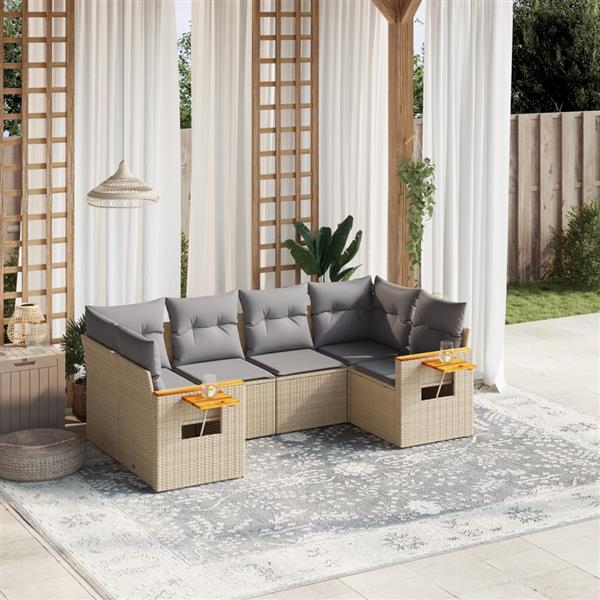 Grote foto vidaxl 6 delige loungeset met kussens poly rattan beige tuin en terras tuinmeubelen