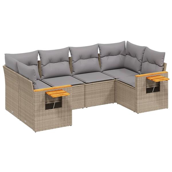 Grote foto vidaxl 6 delige loungeset met kussens poly rattan beige tuin en terras tuinmeubelen