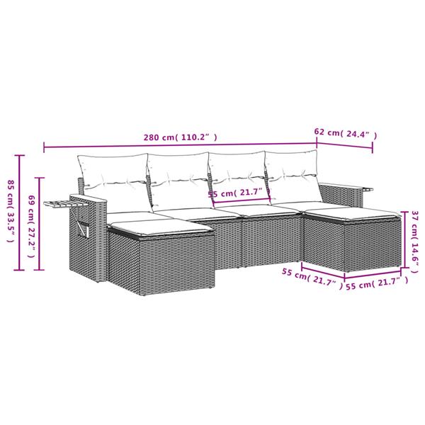 Grote foto vidaxl 6 delige loungeset met kussens poly rattan beige tuin en terras tuinmeubelen