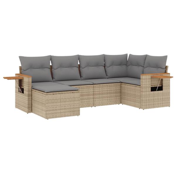 Grote foto vidaxl 6 delige loungeset met kussens poly rattan beige tuin en terras tuinmeubelen