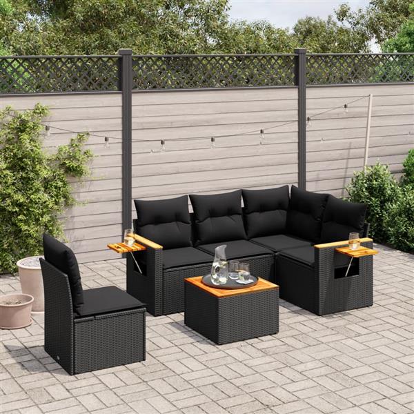 Grote foto vidaxl 6 delige loungeset met kussens poly rattan zwart tuin en terras tuinmeubelen