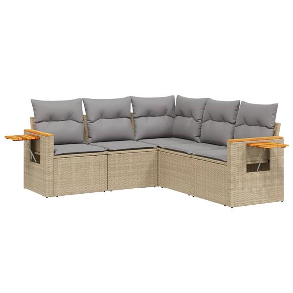 Grote foto vidaxl 5 delige loungeset met kussens poly rattan beige tuin en terras tuinmeubelen