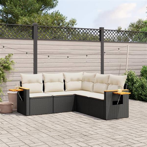 Grote foto vidaxl 5 delige loungeset met kussens poly rattan zwart tuin en terras tuinmeubelen