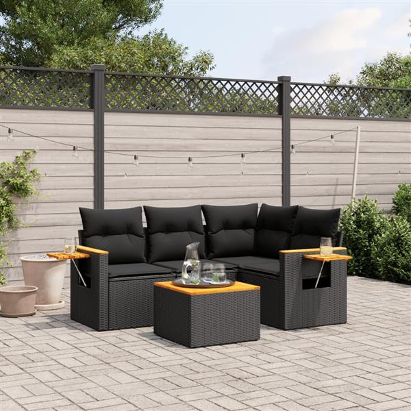 Grote foto vidaxl 5 delige loungeset met kussens poly rattan zwart tuin en terras tuinmeubelen