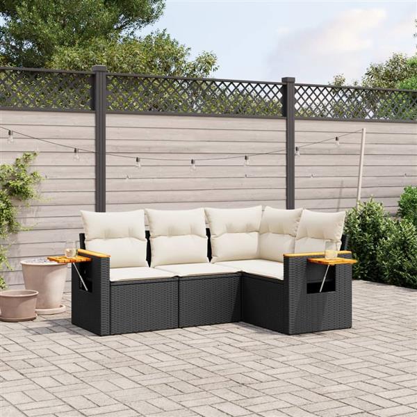 Grote foto vidaxl 4 delige loungeset met kussens poly rattan zwart tuin en terras tuinmeubelen