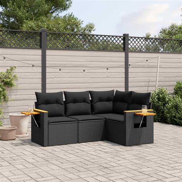 Grote foto vidaxl 4 delige loungeset met kussens poly rattan zwart tuin en terras tuinmeubelen