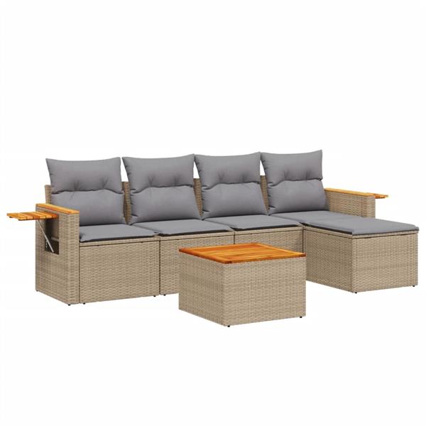 Grote foto vidaxl 6 delige loungeset met kussens poly rattan beige tuin en terras tuinmeubelen