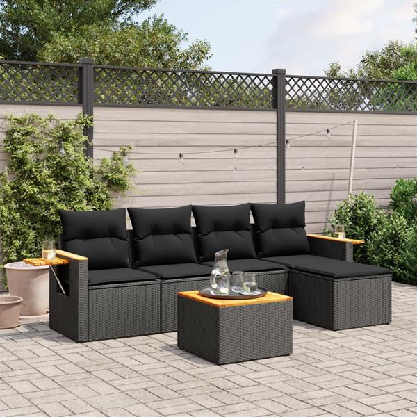 Grote foto vidaxl 6 delige loungeset met kussens poly rattan zwart tuin en terras tuinmeubelen