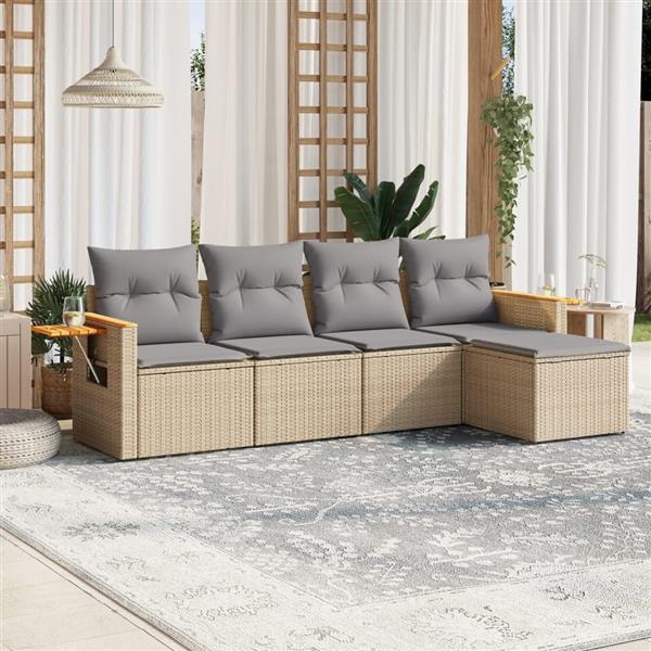 Grote foto vidaxl 5 delige loungeset met kussens poly rattan beige tuin en terras tuinmeubelen