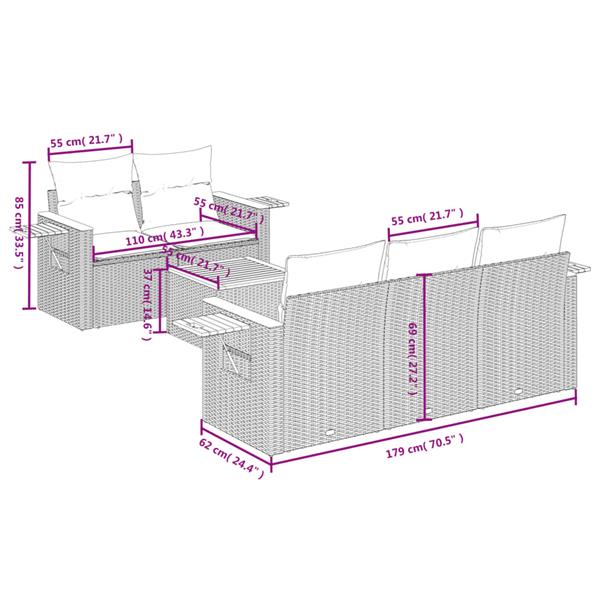 Grote foto vidaxl 6 delige loungeset met kussens poly rattan zwart tuin en terras tuinmeubelen