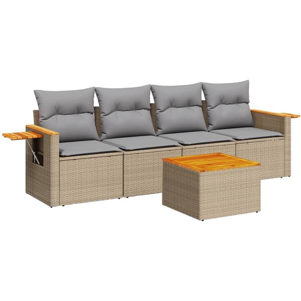 Grote foto vidaxl 5 delige loungeset met kussens poly rattan beige tuin en terras tuinmeubelen