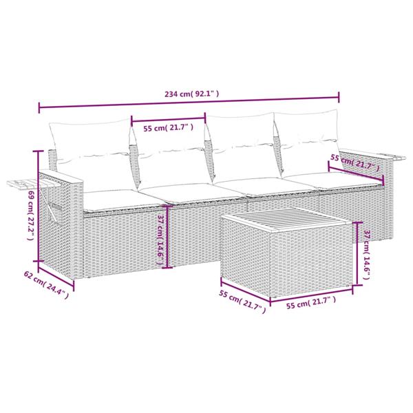 Grote foto vidaxl 5 delige loungeset met kussens poly rattan beige tuin en terras tuinmeubelen