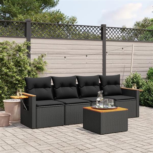 Grote foto vidaxl 5 delige loungeset met kussens poly rattan zwart tuin en terras tuinmeubelen