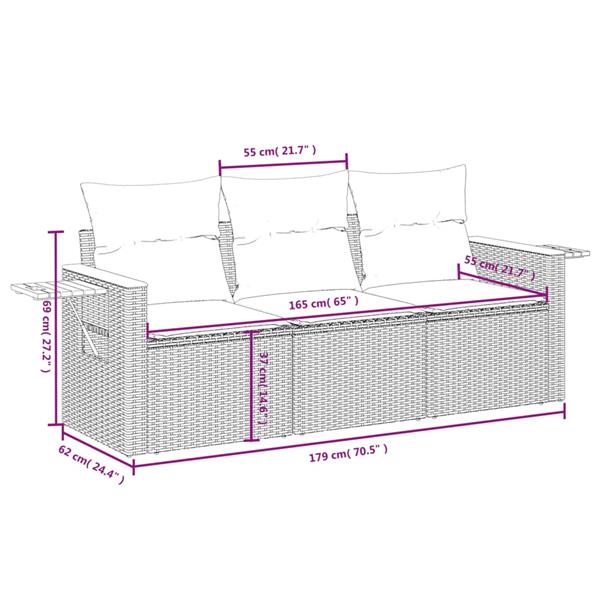 Grote foto vidaxl 3 delige loungeset met kussens poly rattan zwart tuin en terras tuinmeubelen