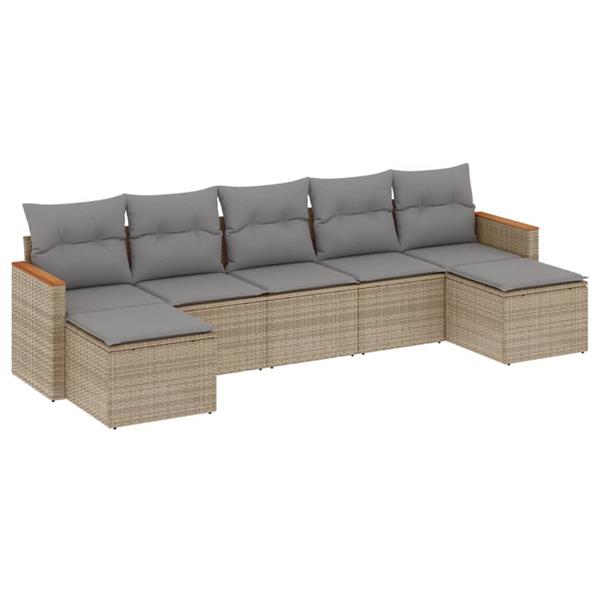 Grote foto vidaxl 7 delige loungeset met kussens poly rattan gemengd beige tuin en terras tuinmeubelen