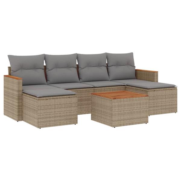 Grote foto vidaxl 7 delige loungeset met kussens poly rattan gemengd beige tuin en terras tuinmeubelen