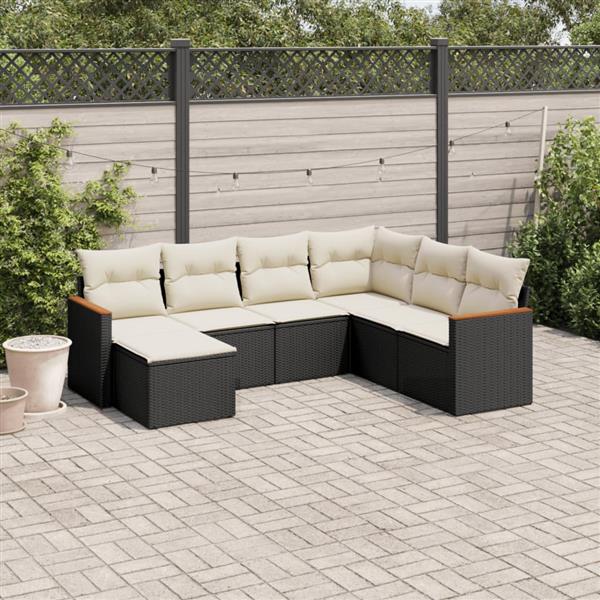 Grote foto vidaxl 7 delige loungeset met kussens poly rattan zwart tuin en terras tuinmeubelen