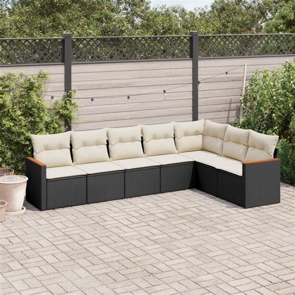 Grote foto vidaxl 7 delige loungeset met kussens poly rattan zwart tuin en terras tuinmeubelen