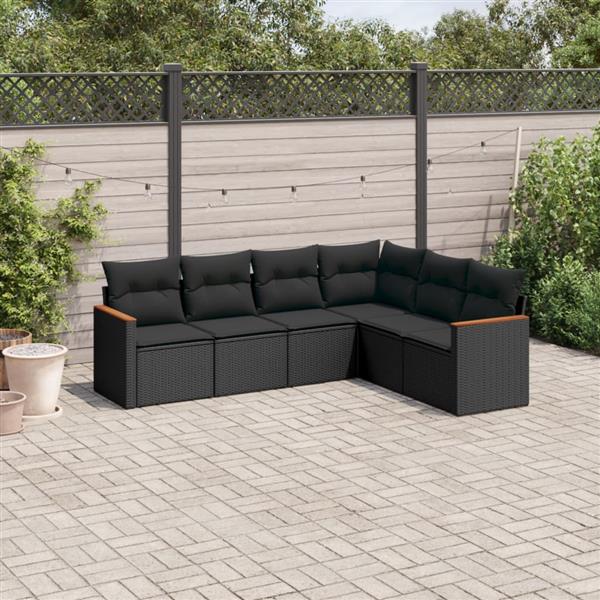 Grote foto vidaxl 6 delige loungeset met kussens poly rattan zwart tuin en terras tuinmeubelen