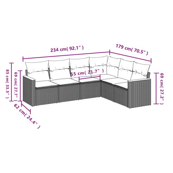 Grote foto vidaxl 6 delige loungeset met kussens poly rattan zwart tuin en terras tuinmeubelen