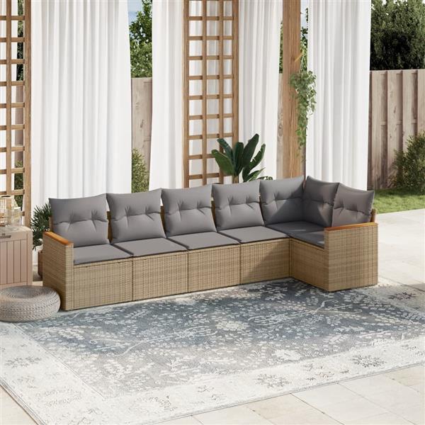 Grote foto vidaxl 6 delige loungeset met kussens poly rattan gemengd beige tuin en terras tuinmeubelen