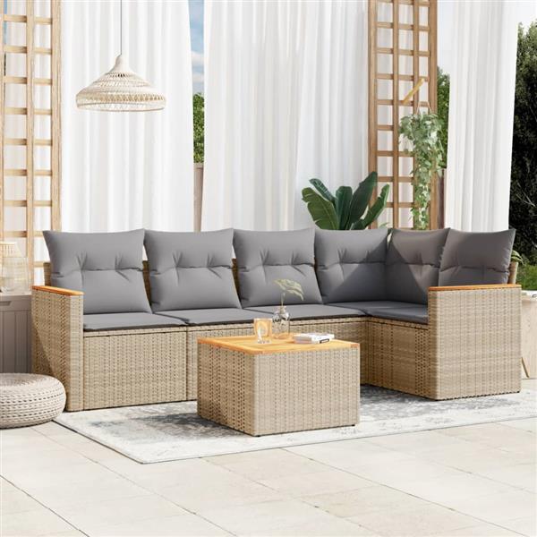 Grote foto vidaxl 6 delige loungeset met kussens poly rattan gemengd beige tuin en terras tuinmeubelen