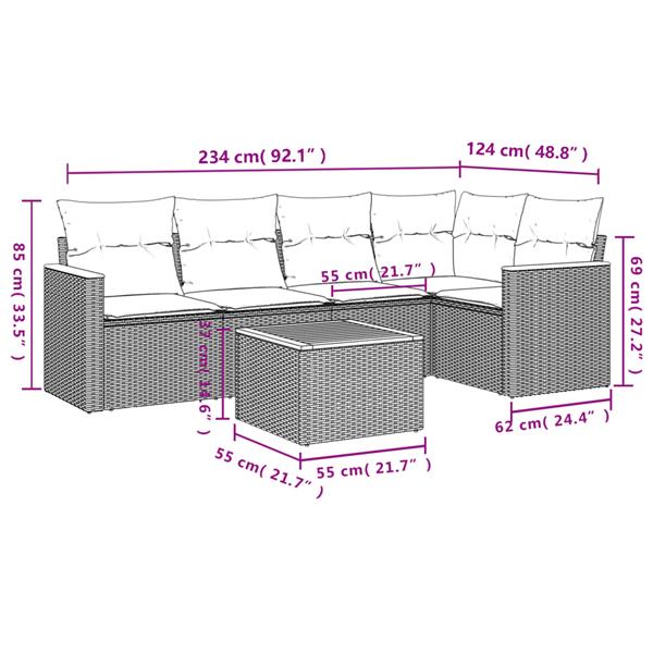 Grote foto vidaxl 6 delige loungeset met kussens poly rattan gemengd beige tuin en terras tuinmeubelen