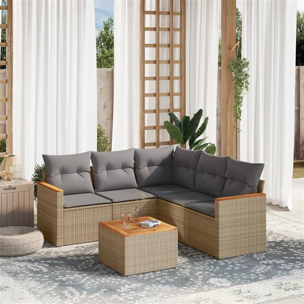 Grote foto vidaxl 6 delige loungeset met kussens poly rattan gemengd beige tuin en terras tuinmeubelen