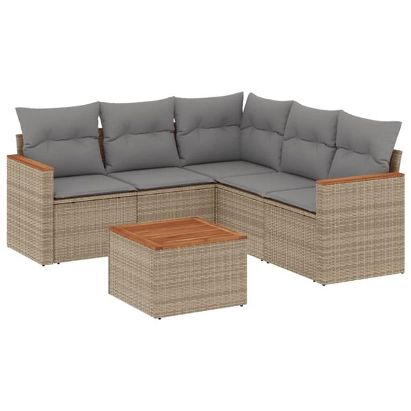 Grote foto vidaxl 6 delige loungeset met kussens poly rattan gemengd beige tuin en terras tuinmeubelen