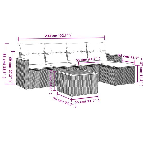 Grote foto vidaxl 6 delige loungeset met kussens poly rattan gemengd beige tuin en terras tuinmeubelen