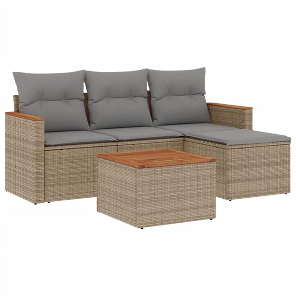 Grote foto vidaxl 5 delige loungeset met kussens poly rattan gemengd beige tuin en terras tuinmeubelen