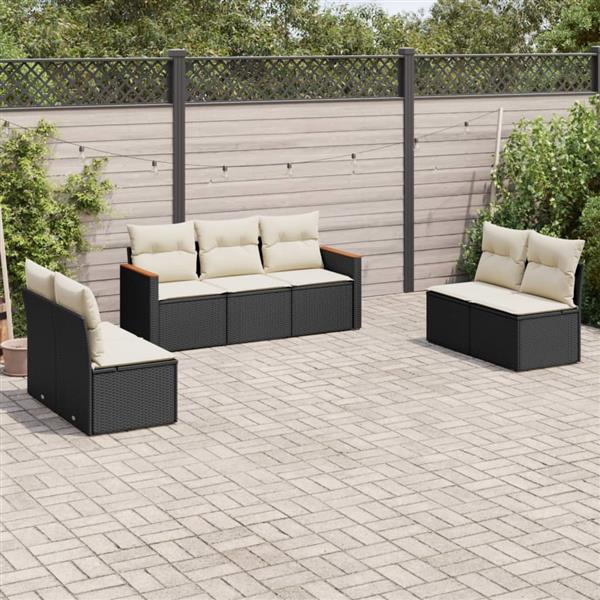 Grote foto vidaxl 7 delige loungeset met kussens poly rattan zwart tuin en terras tuinmeubelen