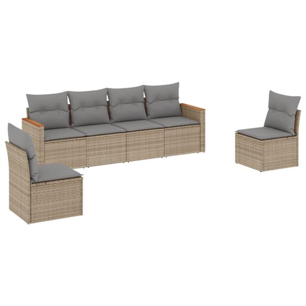 Grote foto vidaxl 6 delige loungeset met kussens poly rattan gemengd beige tuin en terras tuinmeubelen