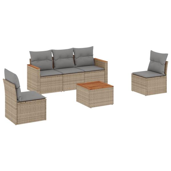 Grote foto vidaxl 6 delige loungeset met kussens poly rattan gemengd beige tuin en terras tuinmeubelen