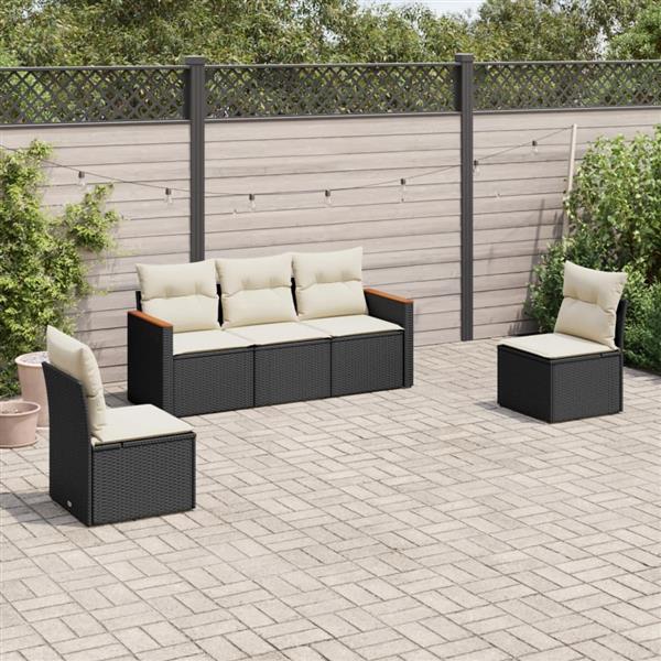 Grote foto vidaxl 5 delige loungeset met kussens poly rattan zwart tuin en terras tuinmeubelen