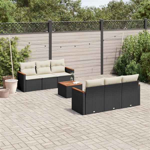 Grote foto vidaxl 7 delige loungeset met kussens poly rattan zwart tuin en terras tuinmeubelen