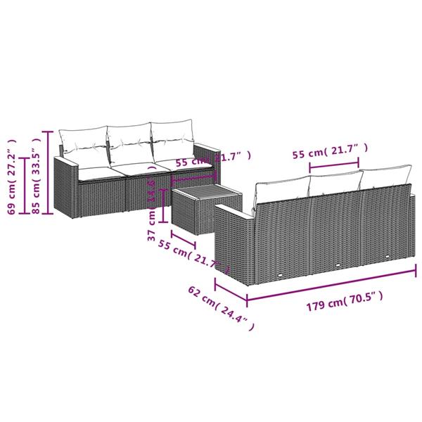 Grote foto vidaxl 7 delige loungeset met kussens poly rattan zwart tuin en terras tuinmeubelen