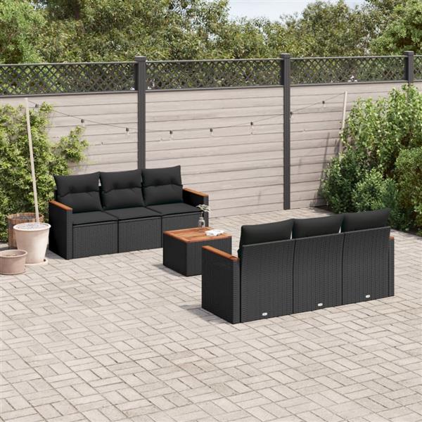 Grote foto vidaxl 7 delige loungeset met kussens poly rattan zwart tuin en terras tuinmeubelen