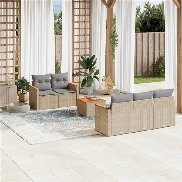 Grote foto vidaxl 6 delige loungeset met kussens poly rattan gemengd beige tuin en terras tuinmeubelen