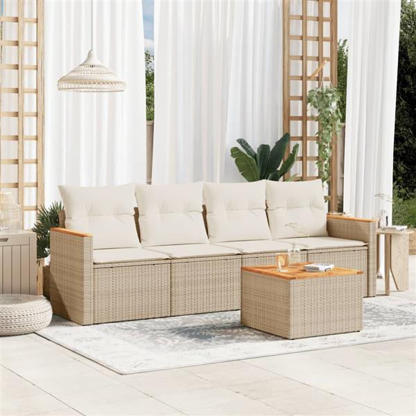 Grote foto vidaxl 5 delige loungeset met kussens poly rattan beige tuin en terras tuinmeubelen