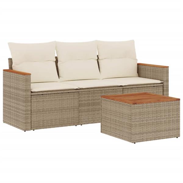 Grote foto vidaxl 4 delige loungeset met kussens poly rattan beige tuin en terras tuinmeubelen