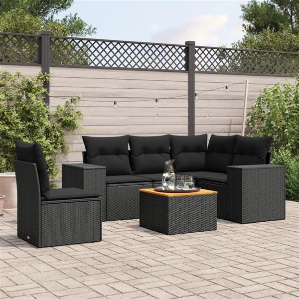 Grote foto vidaxl 6 delige loungeset met kussens poly rattan zwart tuin en terras tuinmeubelen