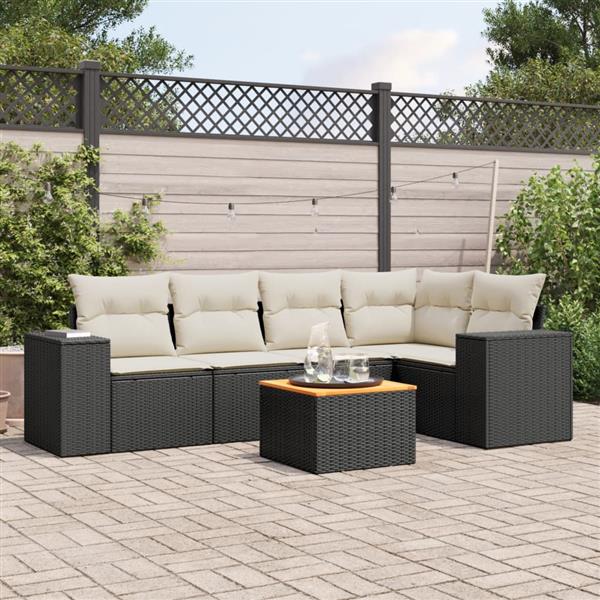 Grote foto vidaxl 6 delige loungeset met kussens poly rattan zwart tuin en terras tuinmeubelen