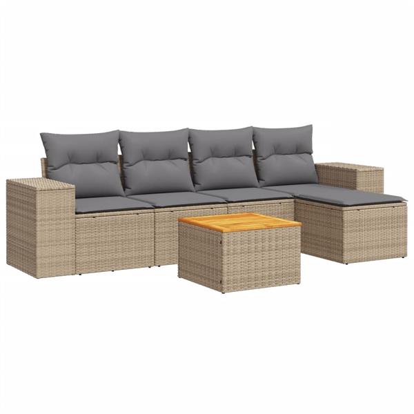 Grote foto vidaxl 6 delige loungeset met kussens poly rattan beige tuin en terras tuinmeubelen